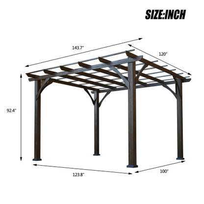 US Local 12' X 10' Outdoor Pergola, Wood Grape Gazebo For Climbing Plant Support, Garden, Patio, Backyard, Deck, Brown