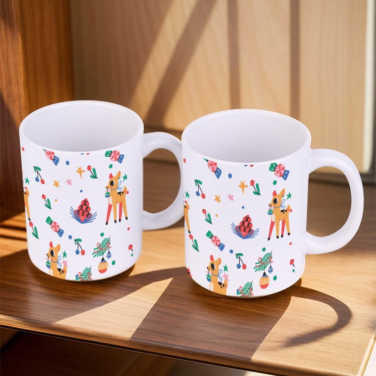 POD US Local White mug with full print, Christmas Deer 0014