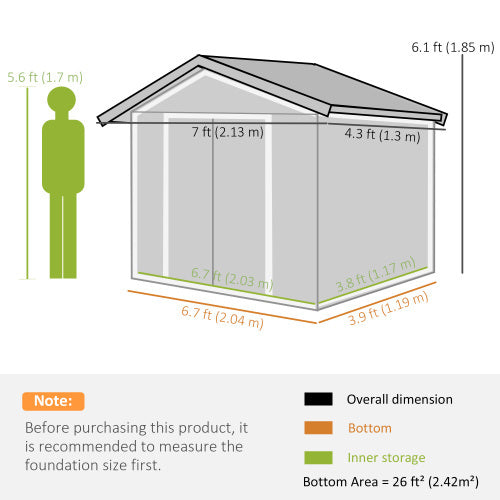 UK Local Outsunny 7 X 4ft Weatherproof Shed, Outdoor Bike Storage Shed With Ventilation Slots, Foundation Kit And Lockable Double Doors, Dark Grey