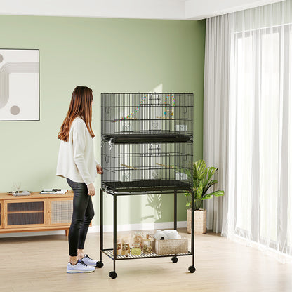 US Local Double Stackable Bird Cage On Wheels With Stand, For Canaries