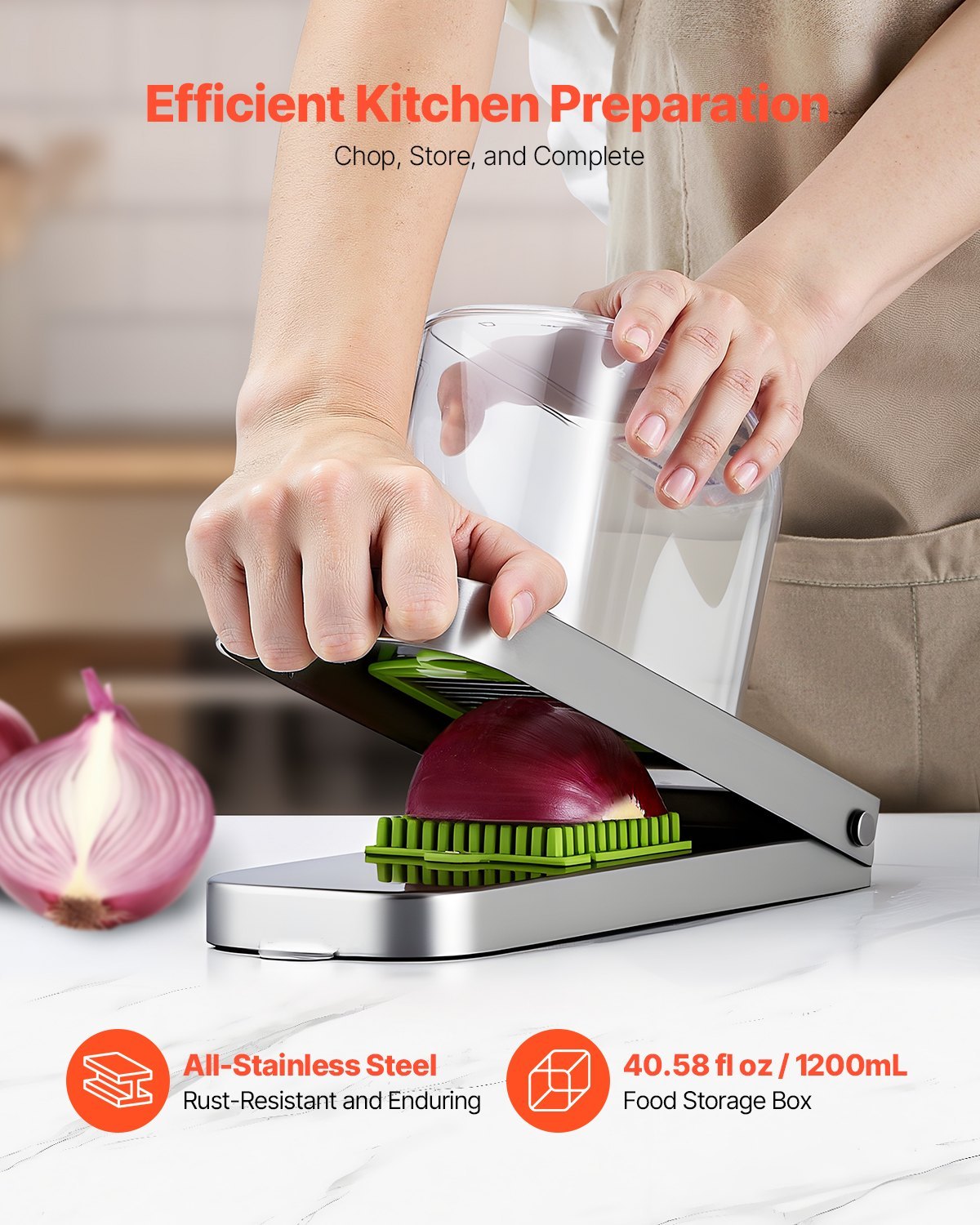 US Local Vegetable Chopper Food Veggie Cutter 3 Stainless Onion Slicer With Container