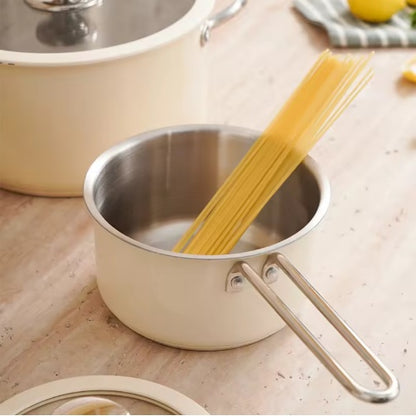 US Local 9 pcs Stainless Steel Ceramic Coated Pot Set, Including 1 Milk Pot, 2 Stockpots, 1 Non-stick Pan, 4 LIDS And 1 Steamer