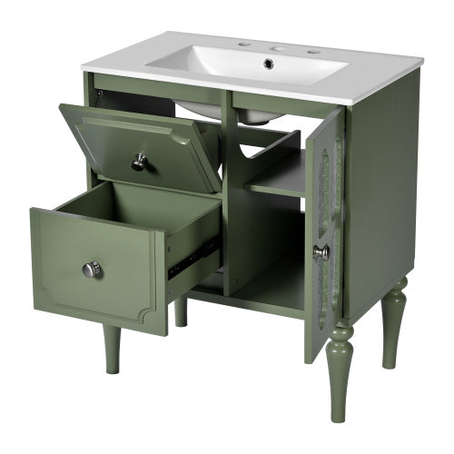 US Local Vintage Style 30inch Bathroom Vanity With Ceramic Sink Combination