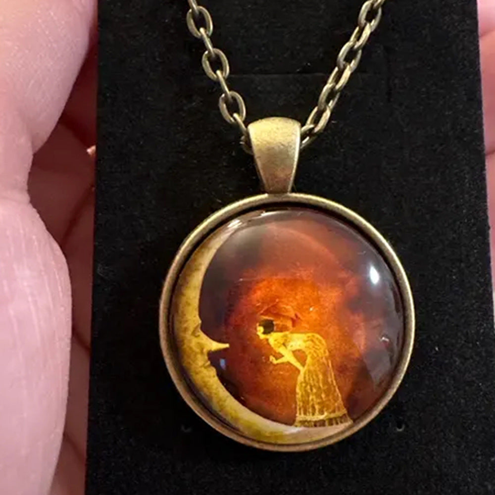Retro Mysterious Moon Girl Glass Pendant Time Gem Cabochon Necklace