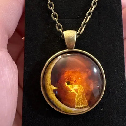 Retro Mysterious Moon Girl Glass Pendant Time Gem Cabochon Necklace
