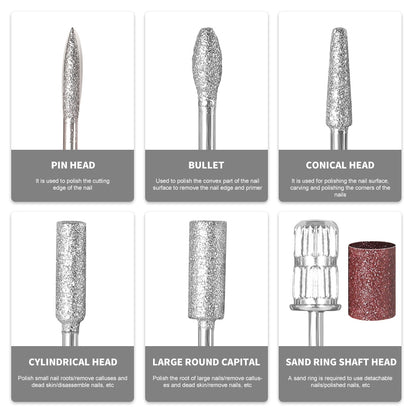 US Local 40000RPM Nail Drill Professional Cordless Electric Nail Drill Machine Rechargeable Portable Acrylic Gel Grinder Tools With 6 Bits And Sanding Bands For Manicure Pedicure Carve Polish