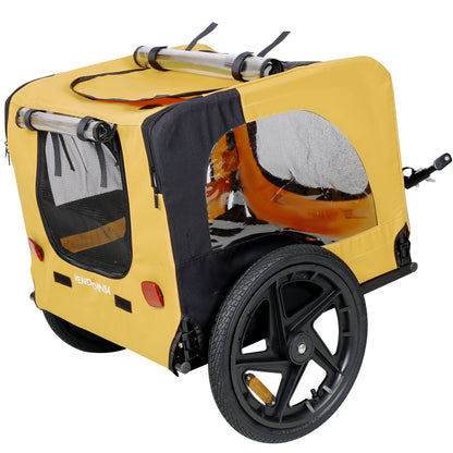 US Local Yellow Outdoor Heavy Duty Foldable Practical Pet Stroller Dog Carrier With Bicycle Tow