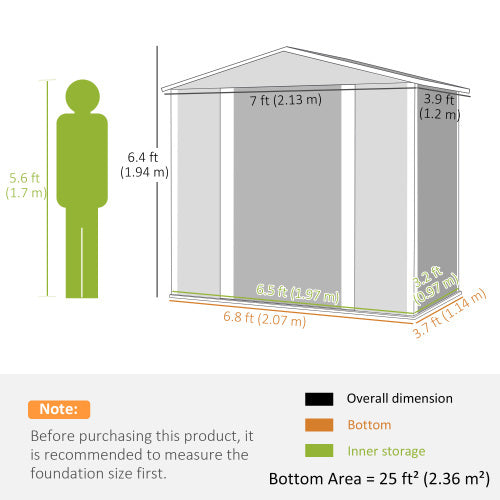 UK Local Outsunny 7 X 4ft Garden Shed, Easy To Assemble, Upgraded Galvanised Steel Frame With Foundation Kit, Double Doors With Lock, Outdoor Metal Shed With Vents And Gloves, Garden Storage Shed, Green