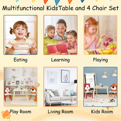 US Local Kids Table & 2 Chairs Set, 3Pc Toddler Wooden Activity Play Set