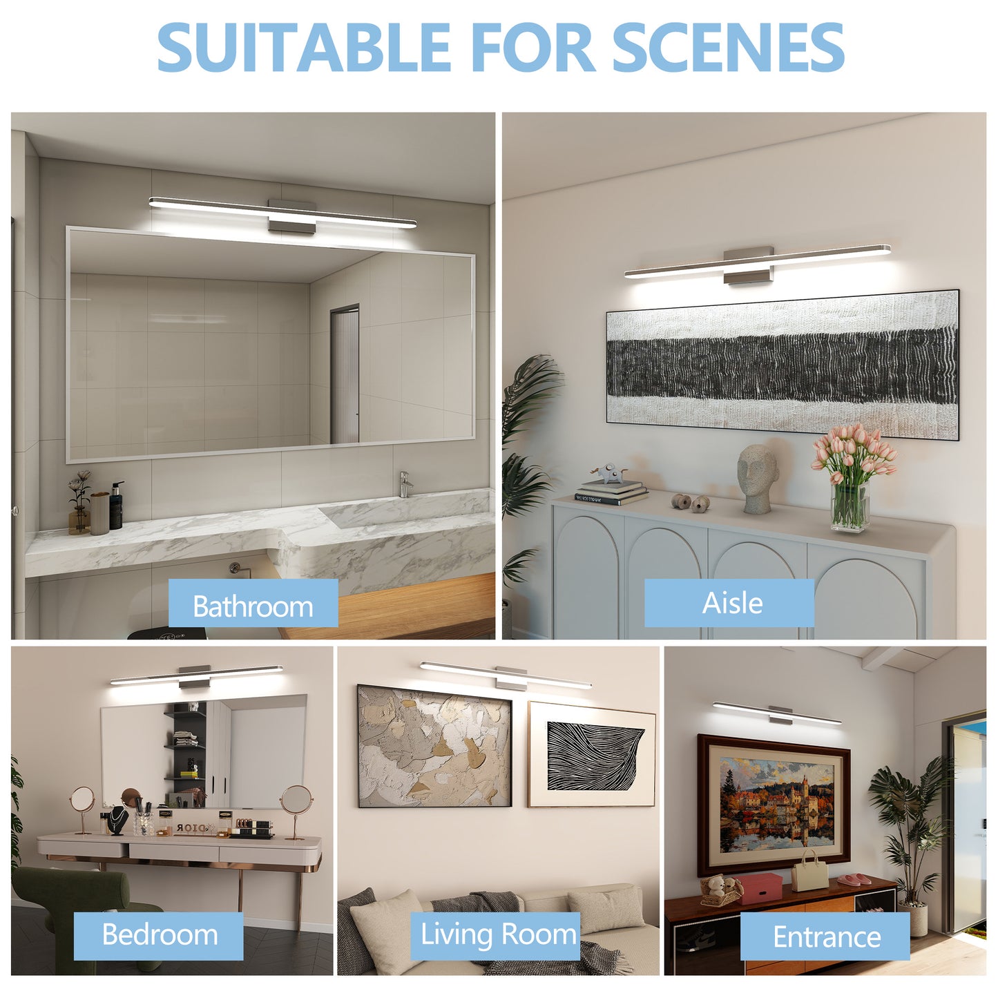 US Local Modern LED Vanity Lights For Bathroom 39IN 24W Daylight White Chrome Light Fixtures Bathroom Lights Over Mirror Vanity Lighting Fixtures Vanity Light