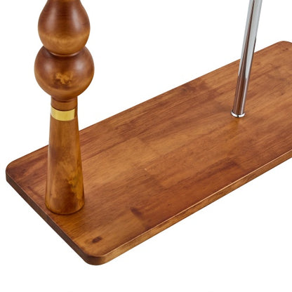 US Local 70  Industrial Coat Rack, Solid Wood & Silver Stainless Steel Clothing Rack, Double Layer Hanger For Coats, Hats, Bags, Shoes, Vintage Wood Grain  34.6  Wide