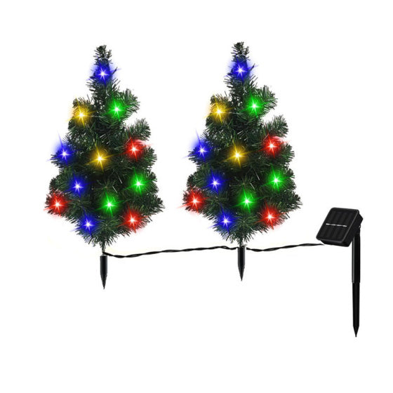 US Local 2SET 1 TOW 2 Solar Christmas Tree, Solar Powered Pathway Christmas Tree With Multicolored LED Lights
