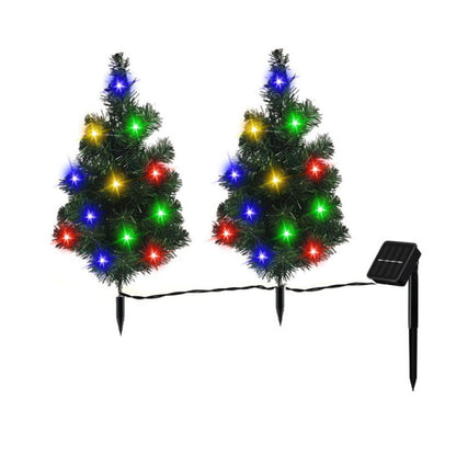 US Local 2SET 1 TOW 2 Solar Christmas Tree, Solar Powered Pathway Christmas Tree With Multicolored LED Lights
