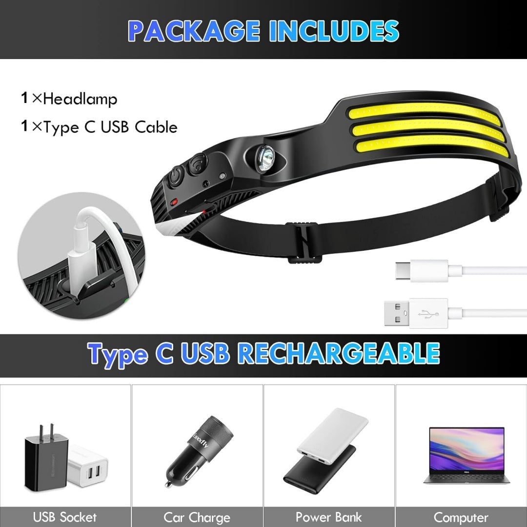 US Local COB -LED Rechargeable Headlamp Headlight Torch Work Light Head Band Lamp 6000K