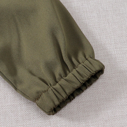 US Local Toddler Boys Pilot Jumpsuit Army Green Long Sleeve Romper, Perfect For Birthday Party Outfits