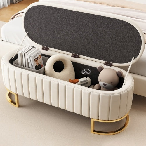 US Local Elegant Fabric Velvet Storage Footstool