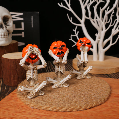 Pumpkin Head Skull Doll Ornaments Home Halloween Layout Props
