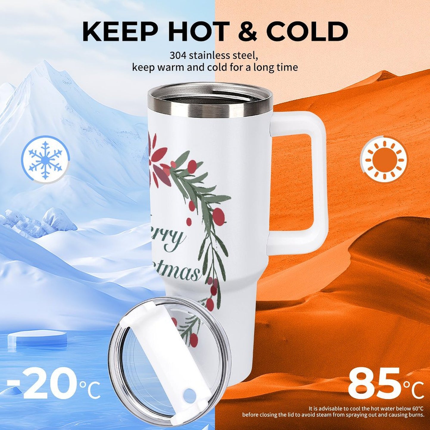 PHDT00328 POD US Local Tumbler 40 oz Large Capacity Car Cup Christmas Wreath