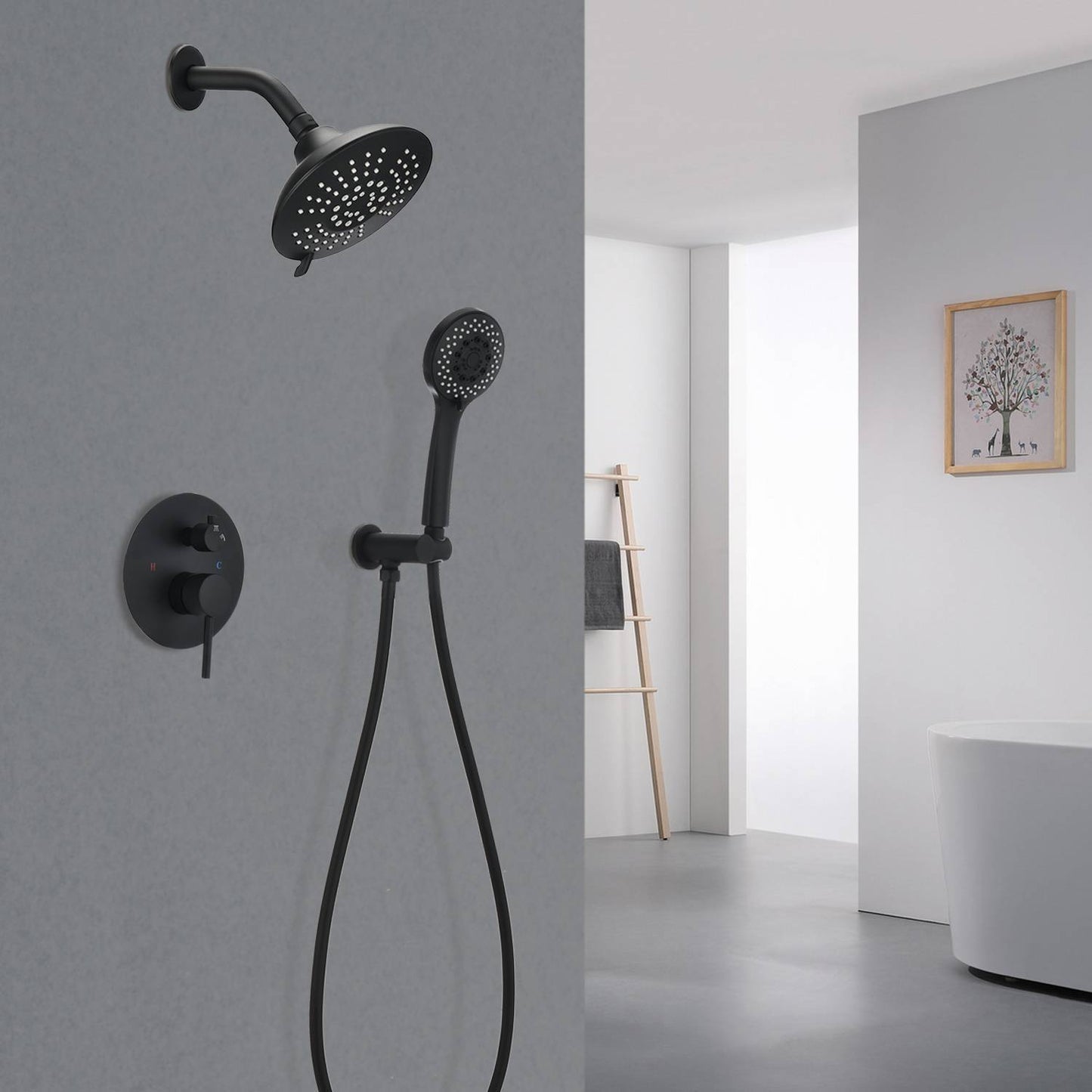 US Local Round Shower System Wall Mounted Rain Mixer Combo Set