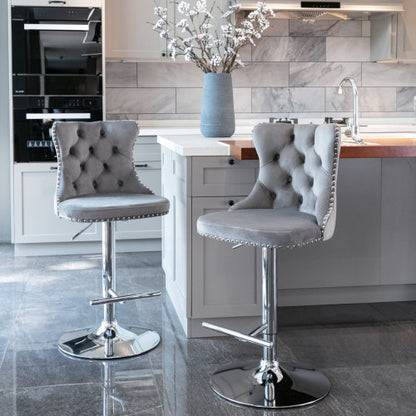 US Local Swivel Velvet Barstools Adjusatble Seat Height From 25-33 Inch Gray Set Of 2