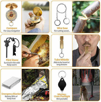 US Local 14-In-1 Outdoor Emergency Survival Kit Camping Hiking Tactical Gear Case Set Box