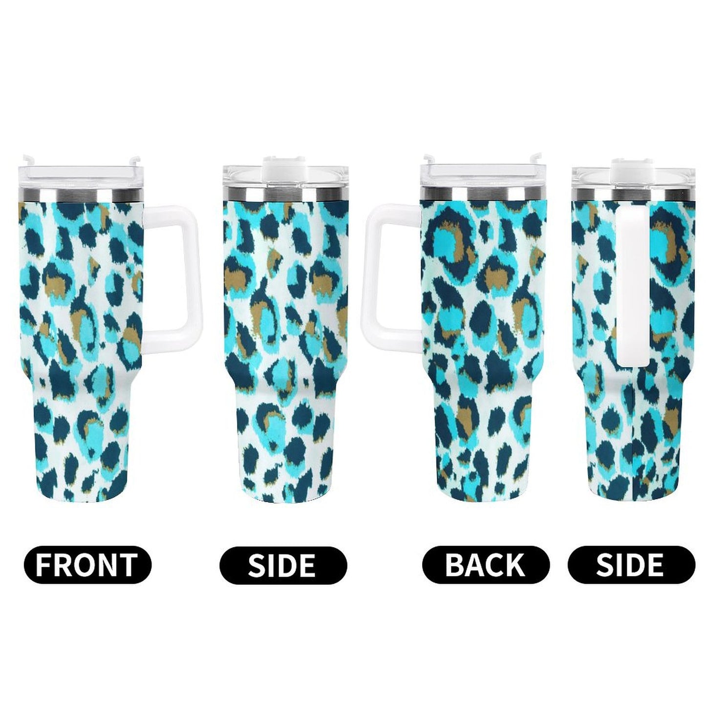 PHDT00417 POD US Local Tumbler 40 oz Large Capacity Car Cup Peacock Blue Leopard