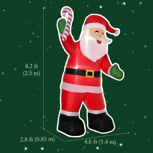 CA Local Inflatable Christmas Outdoor Lighted Yard Decoration, Santa Claus With Candy Cane, 8' Tall