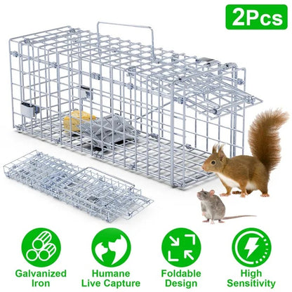 US Local 2Pcs Foldable Rat Trap Cage Humane Live Rodent Trap Cage Galvanized