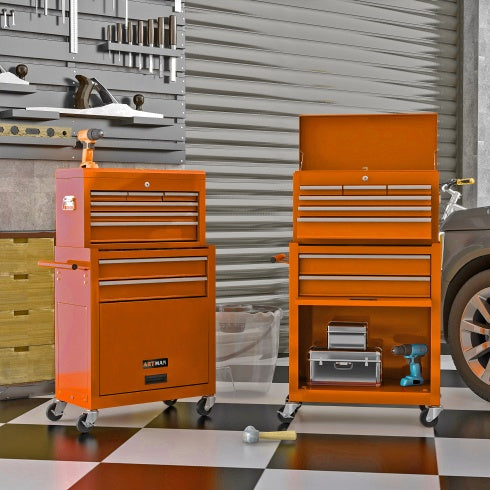 US Local High Capacity Rolling Tool Chest With Wheels And Drawers, 8-Drawer Tool Storage Cabinet--ORANGE