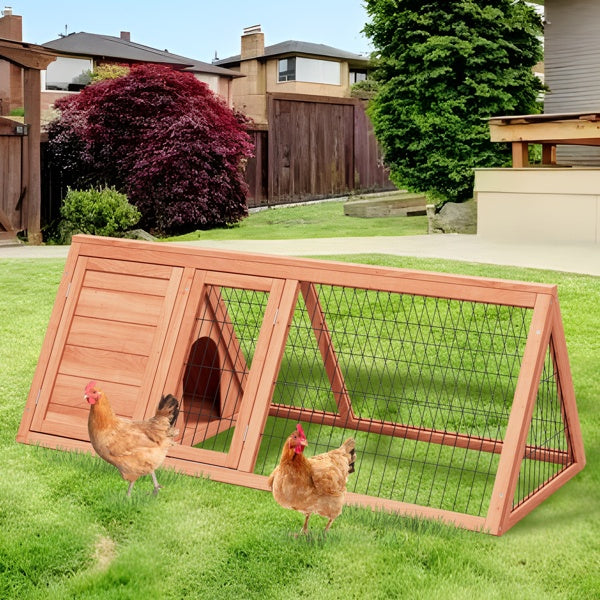 US Local Small Chicken Coop Outdoor A-Frame Quail Cage With 2 Door & Run Cage Wooden Triangle Quail Hutch With Ventilating Wire Poultry Hutch For Small Animal Indoor,Outdoor Use