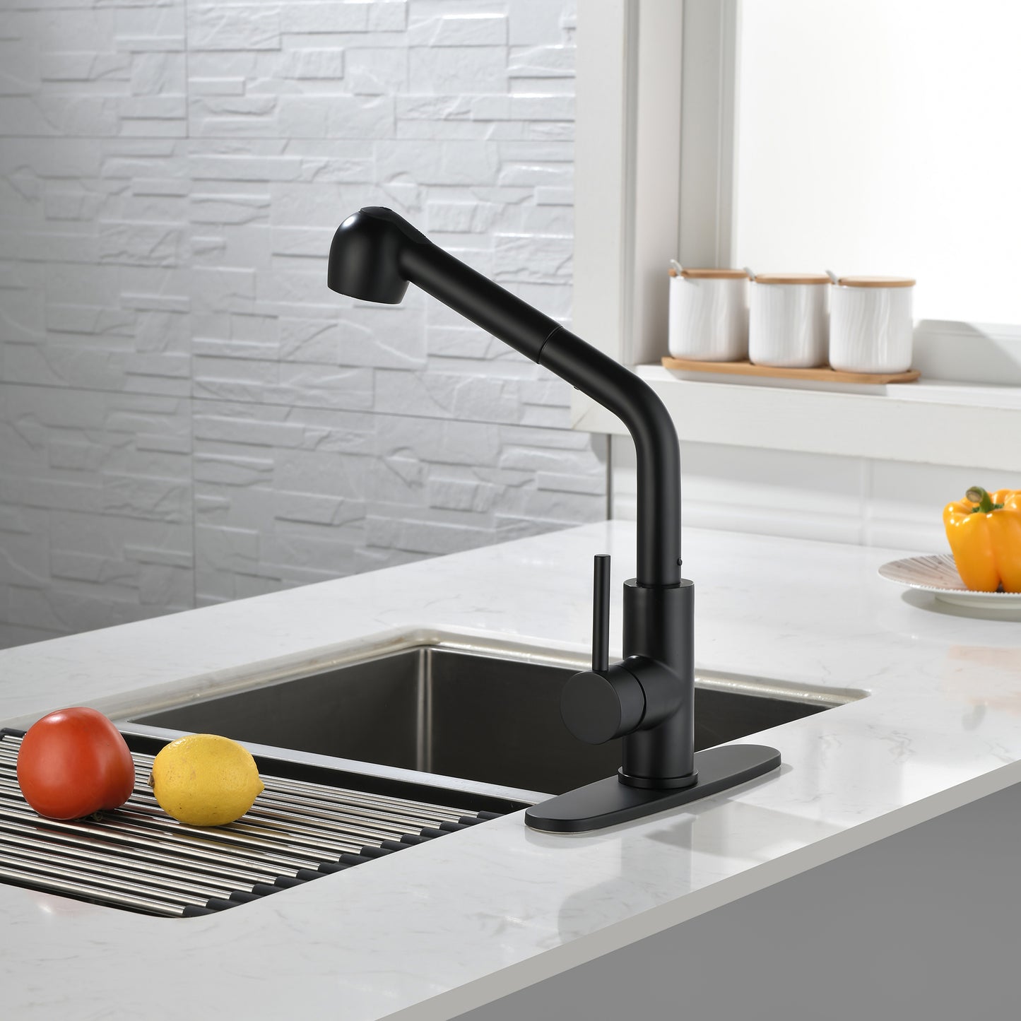 US Local Stainless Steel Matte Black Single Handle Pull Out Spray, Kitchen Faucet