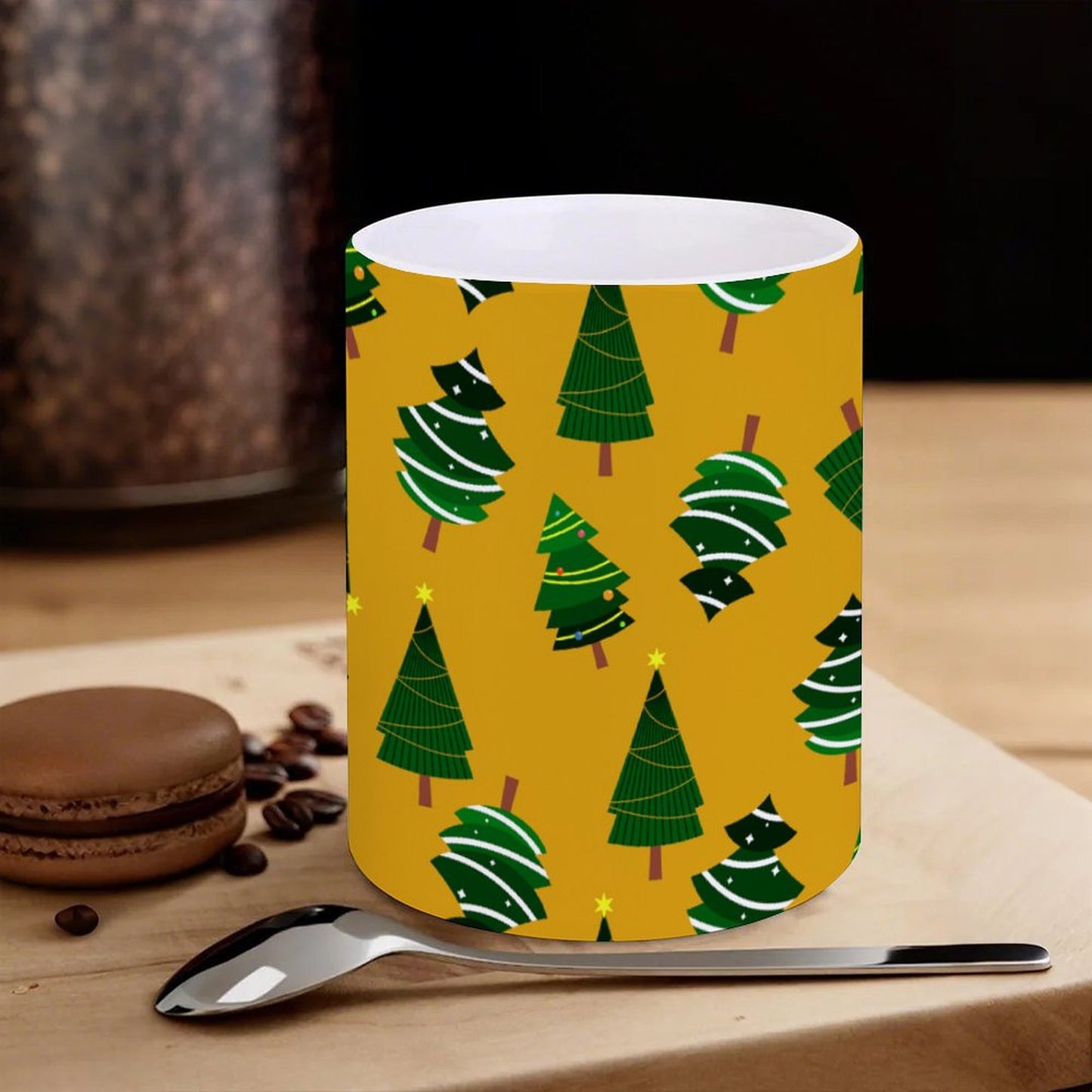 POD US Local White mug with full print, Christmas Tree Yellow 0050
