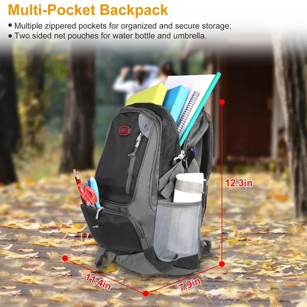 US Local Unisex School Backpack Casual Travel Shoulder Bag W/ Adjustable Straps Dual-Water Bottle Pouch