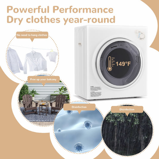US Local Only Supports Self Pickup-Portable Dryer, Electric Dryer With Stainless Steel Inner Drum For Apartments, RVs, Dorms, Compact Dryer For Tight Spaces