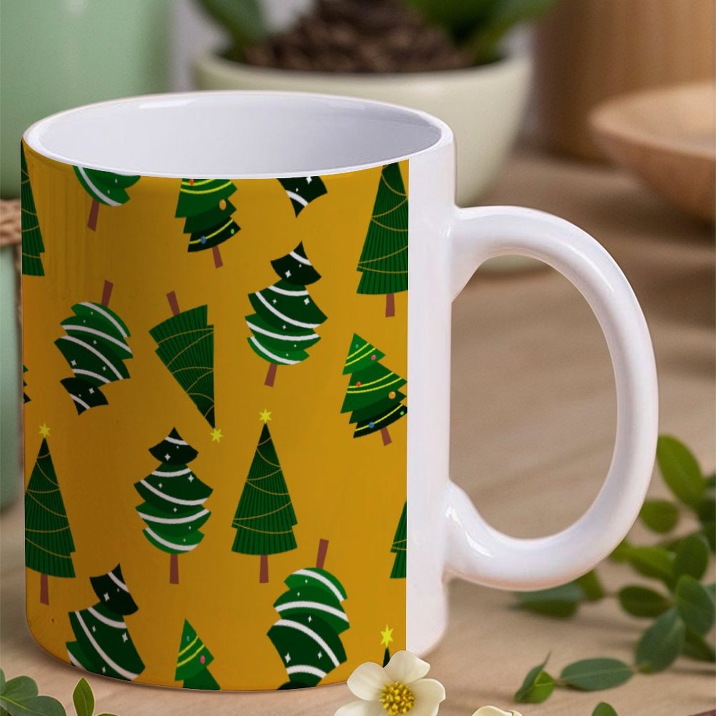 POD US Local White mug with full print, Christmas Tree Yellow 0050