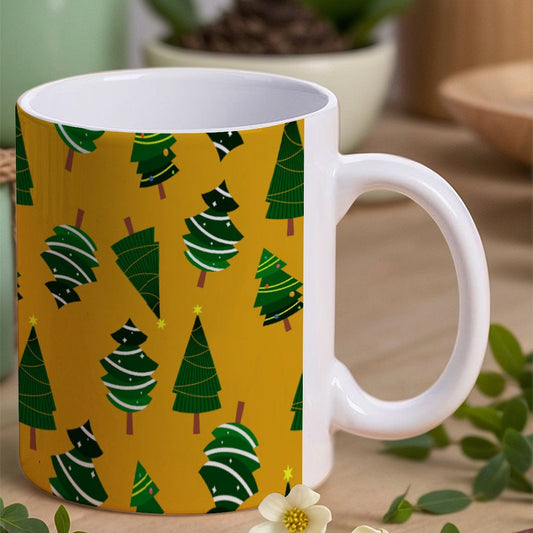 POD US Local White mug with full print, Christmas Tree Yellow 0050
