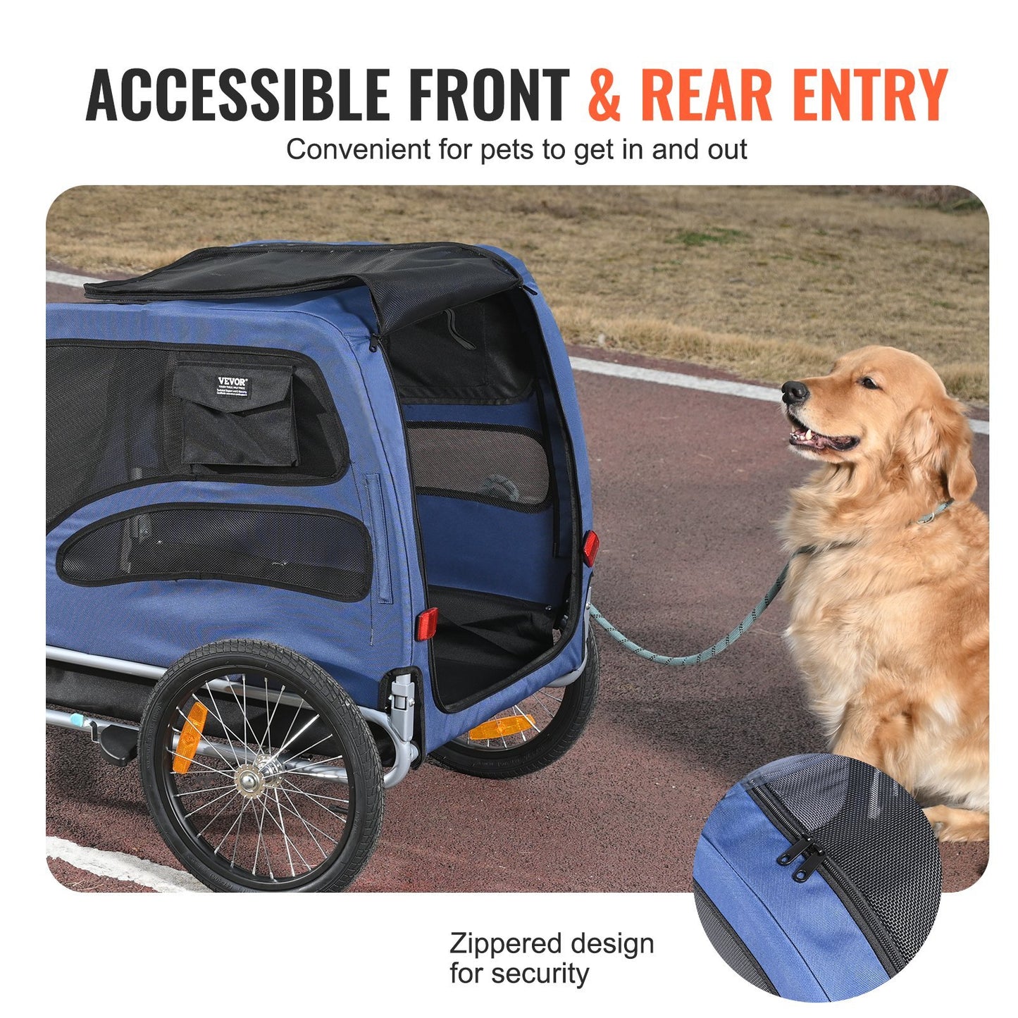 Pet Cart Bicycle Carrier, Easy Folding Frame With Quick Release Wheels, Universal Bicycle Coupler, Reflectors, Flag, Collapsible To Store, Blue Black