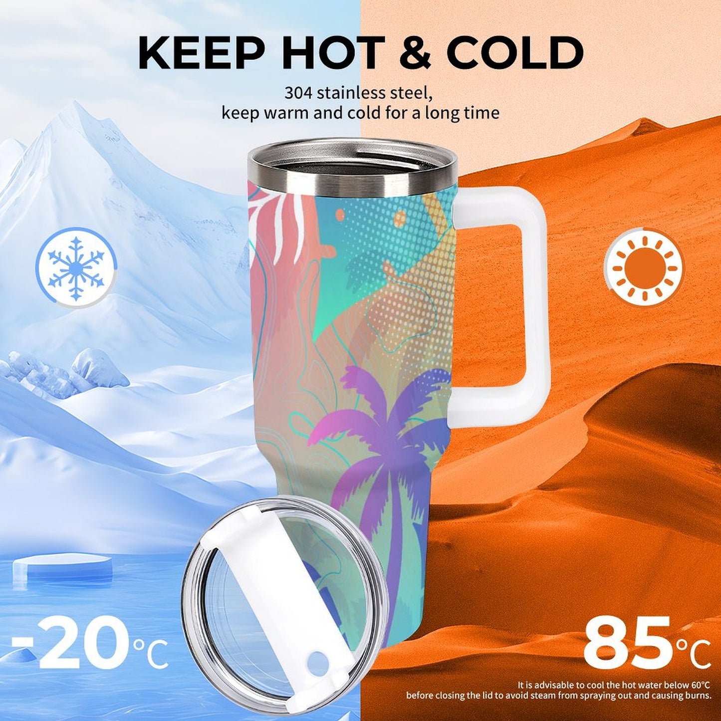 PHDT00517 POD US Local Tumbler 40oz Large Capacity Car Cup Abstract, Coconut Tree