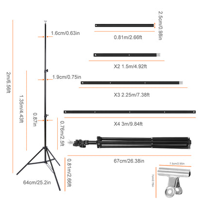 US Local 1Pc 6.5 X 10ft Photo Video Studio Backdrop Background Stand Adjustable Heavy Duty Photography Backdrop Support Stand Set With Carrying Bag Clamps