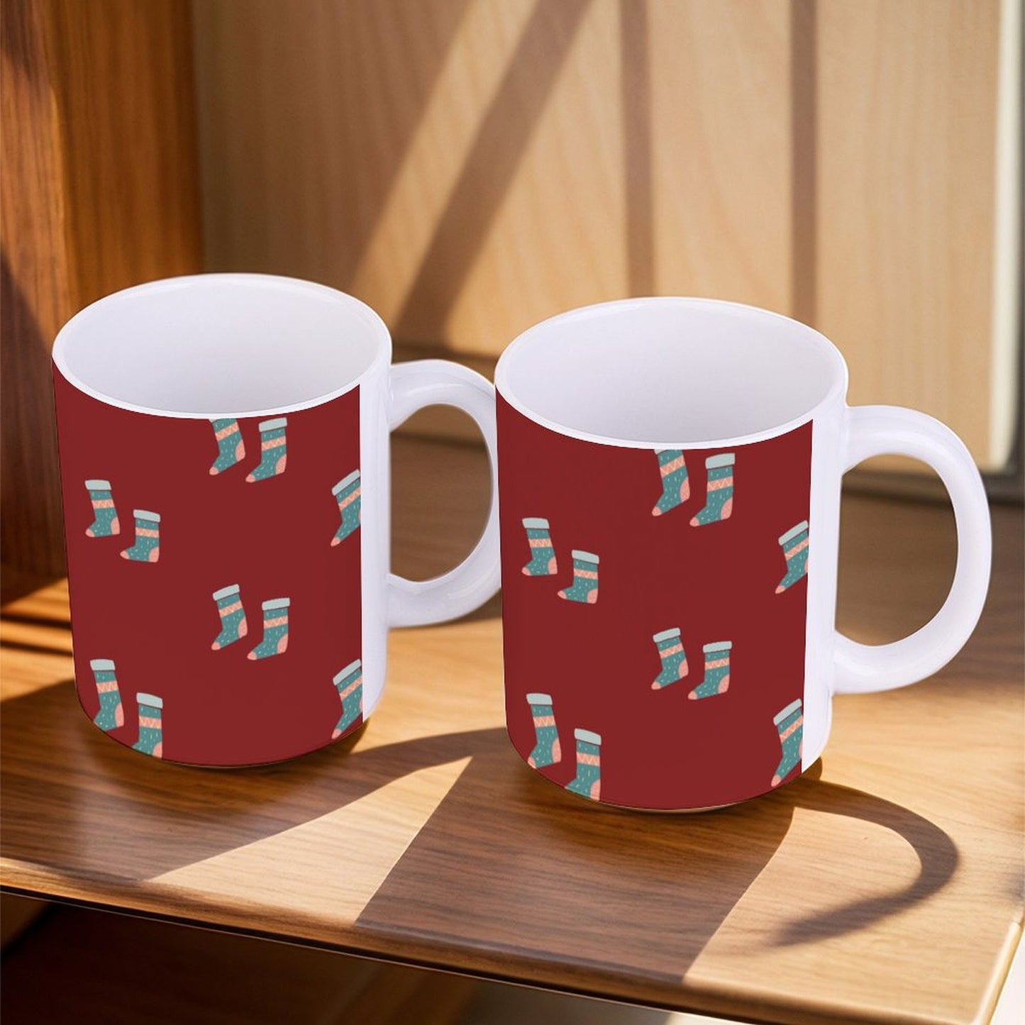 POD US Local White mug with full print, Christmas Stockings, Red 0081