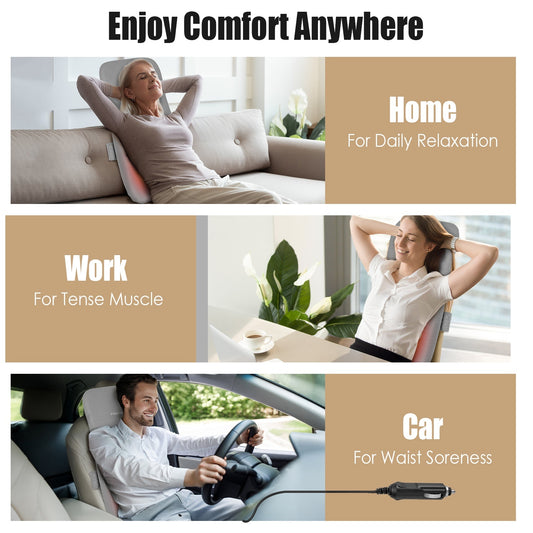 US Local 1 Set Full Back Massager With Rolling Kneading Nodes Soothing Heating 3D Deep Tissue Shiatsu Chair Massage Pad For Lumbar Upper Lower Back Gift For Women Men