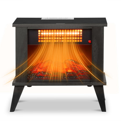 US Local ZOKOP HT1287B 120V 1000W 15in Fireplace Black Wood Free-standing - Quartz Tube - 2nd Gear Temperature Control - With Fake Firewood  - Single Color