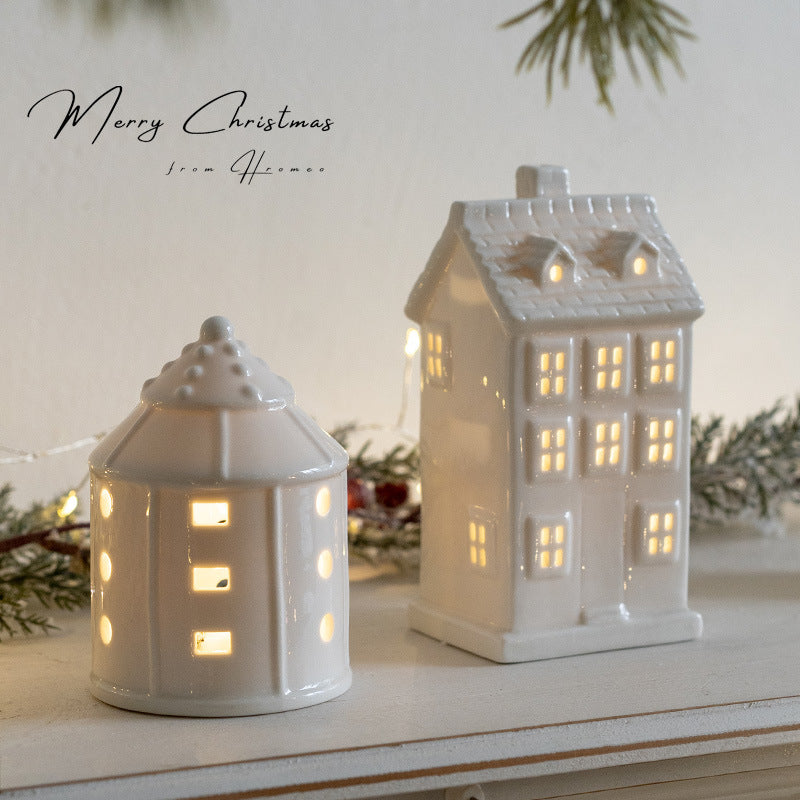 Christmas Decoration Ceramic Small House Small Night Lamp Desktop