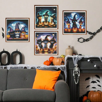 US Local 4-Piece Black Cat Diamond Painting Set, Suitable For Adult Beginners, 12x12 Inch Full Drill DIY Cute Cat Gem Art Painting, Gem Dot Craft - Ideal For Home Wall Decor