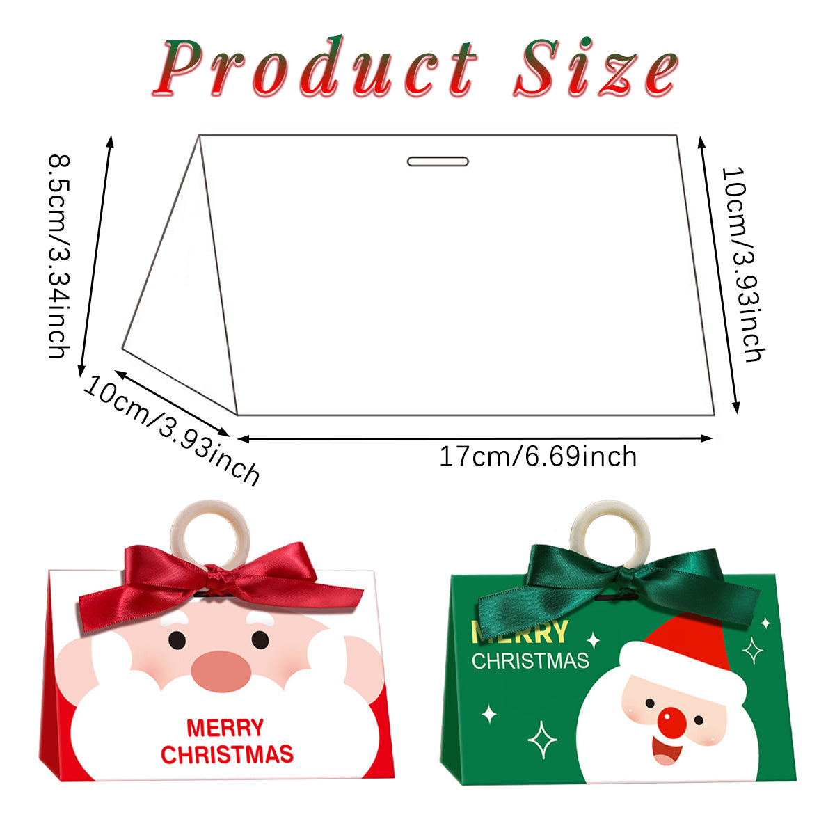 US Local 10 Pack Christmas Candy Boxes With Ribbon And Wooden Ring Merry Cartoon Paper Treat Boxes Christmas Santa Claus Pattern Cookie Goodies Box For Christmas Birthday Wedding Gift Wrapping Holiday Party Su