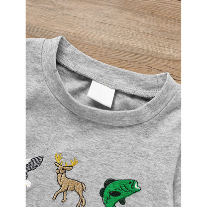 US Local Newborn Baby Boy Outfits Long Sleeve Animal Print Romper & Hat 2Pcs Fall Winter Clothes Set