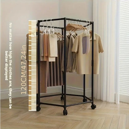 US Local Space-Saving Hexagonal Clothes Drying Rack - Sturdy Metal Floor Standing Coat Rack With Multiple Rods, Suitable For Bedroom, Dormitory, And Balcony, Holds Multiple Garments, Dorm Room Furniture