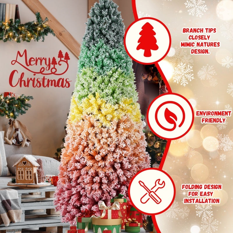 US Local 6FT 7.5FT Artificial Unlit Colorful Rainbow Hinged Christmas Tree, WITH PVC Branch Tips
