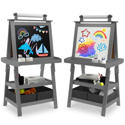 US Local Only Supports Self Pickup Children's Art Easel, Wooden Children's Easel 3 In 1 Adjustable Double Sided, Whiteboard, Chalkboard And Rolled Paper