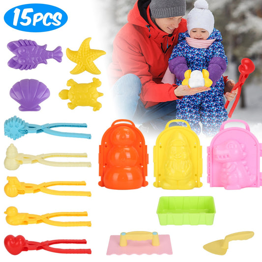US Local Set Of 15Pcs Winter Snowball Tool Kit Kids Snow Molds Outdoor Snow Beach Toys For Kids Toddlers Adults Snowman Snowflake Duck Dinosaur